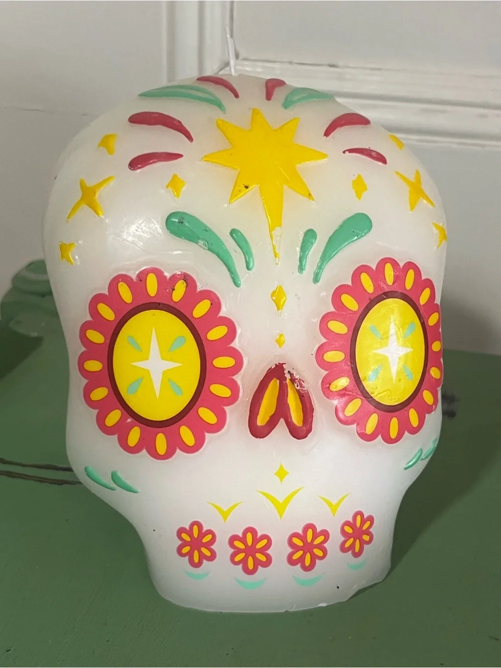 Día de Muertos Calvera Sugar Skull Candle 6x4 Day of the Dead unburnt
